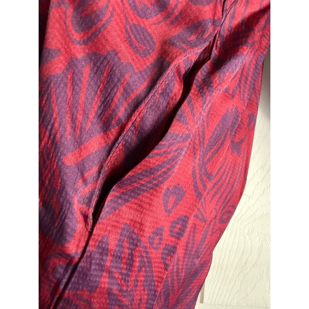 Size M See You Soon deep red navy silky shirt dress loose slouch fit puff sleeve - Picture 5 of 5
